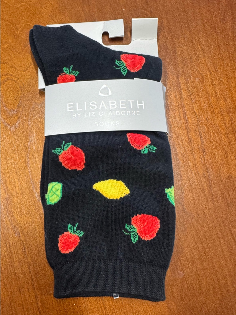 New Elizabeth by Liz Claiborne Socks Strawberries Lemons Limes Size 10-12 Black